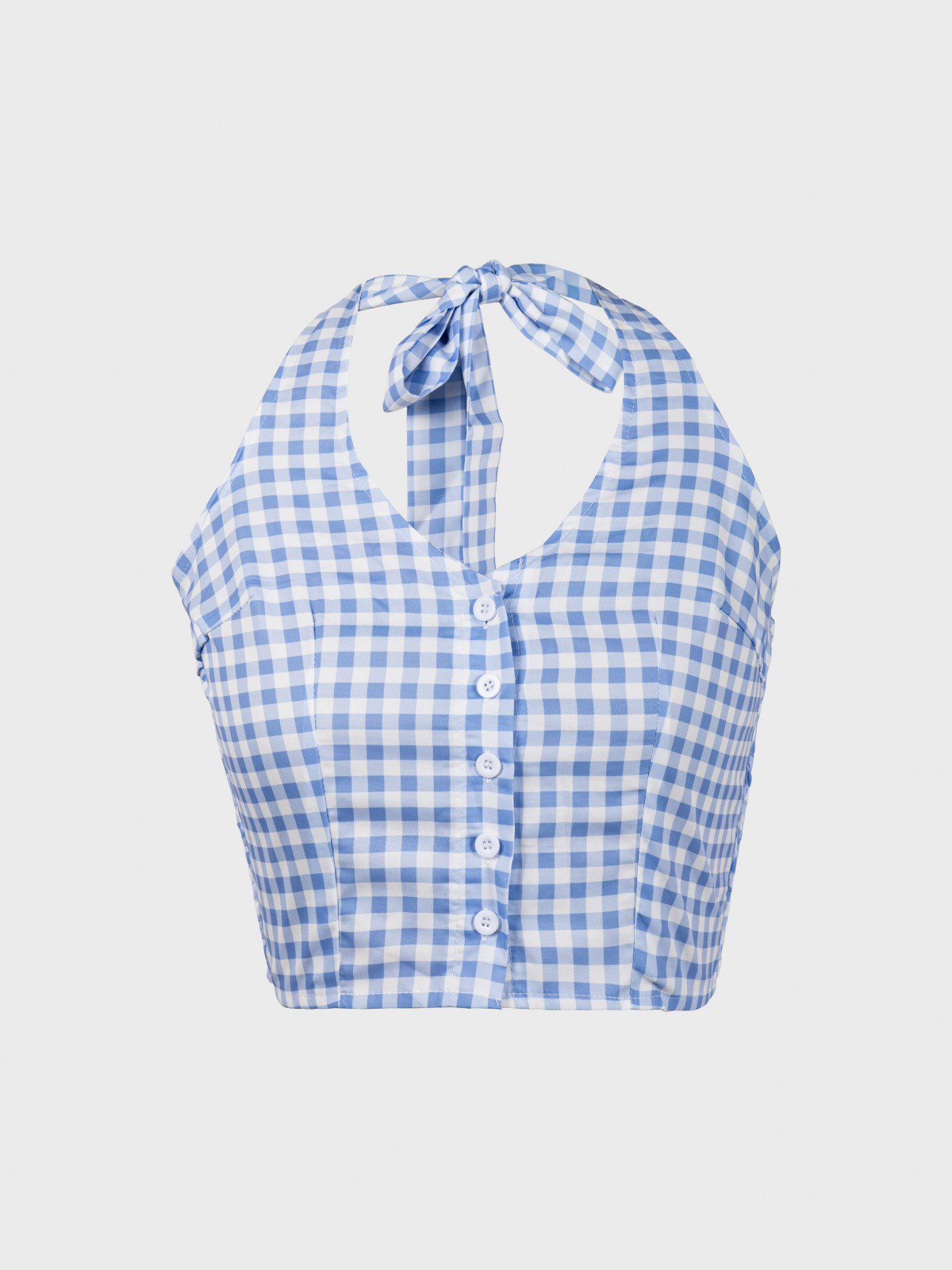 Cropped blue gingham top
